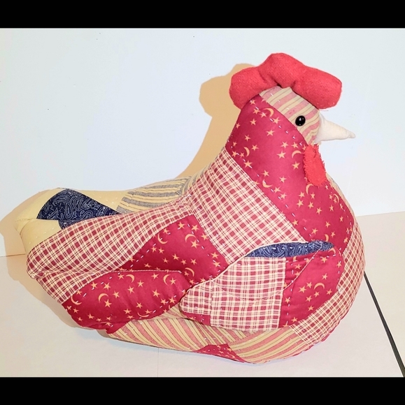 Patchwork Chicken Cloth Stuffed Freestanding Farmhouse Decor 11". - Picture 2 of 7